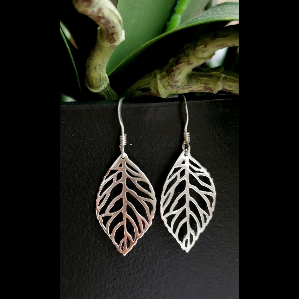Sterling Silver Leaf Cutout Earrings